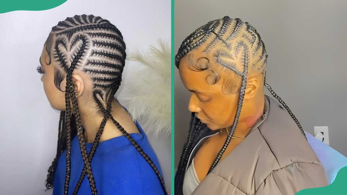 Two ladies showcasing stitched lemonade braids with a heart