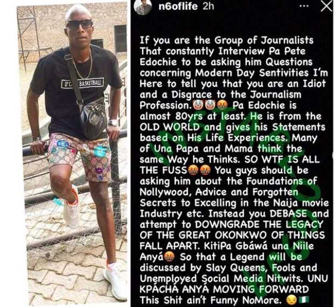 OAP N6 slams journalists interviewing Pete Edochie about 'modern-day sensitivities' OAP N6 slams journalists interviewing Pete Edochie about 'modern-day sensitivities'