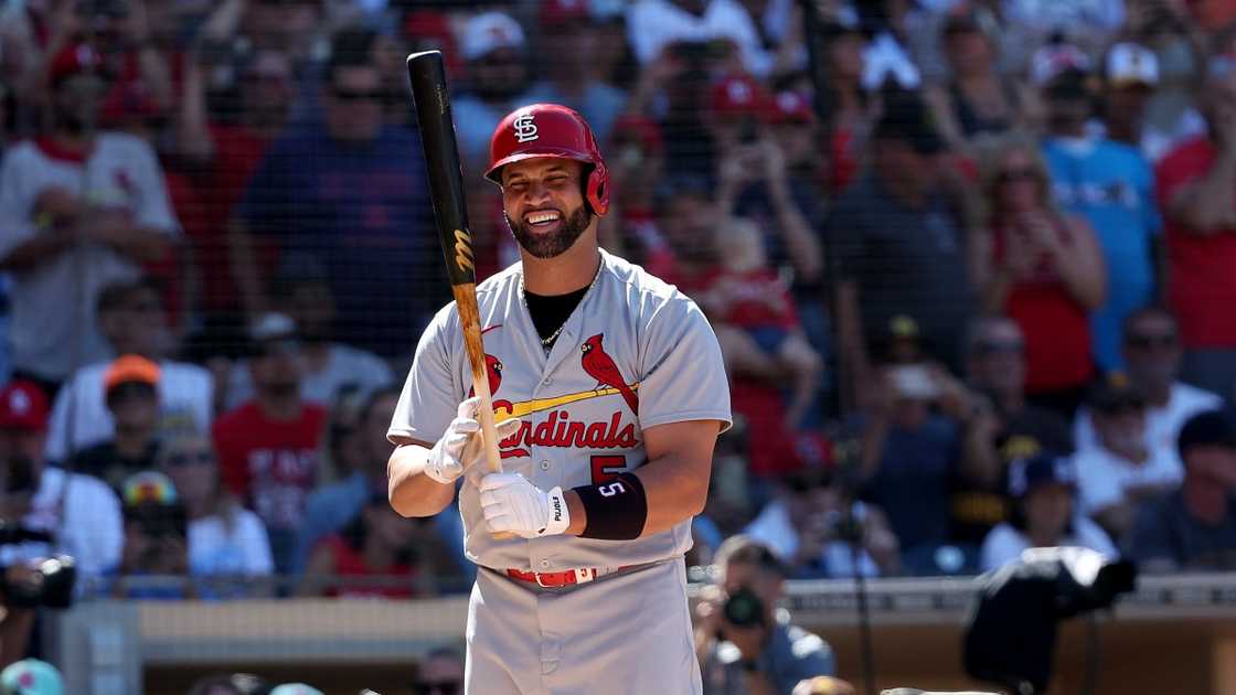 Albert Pujols of the St. Louis Cardinals prepares to bat during a game against the San Diego Padres. Albert Pujols of the St. Louis Cardinals prepares to bat during a game against the San Diego Padres.