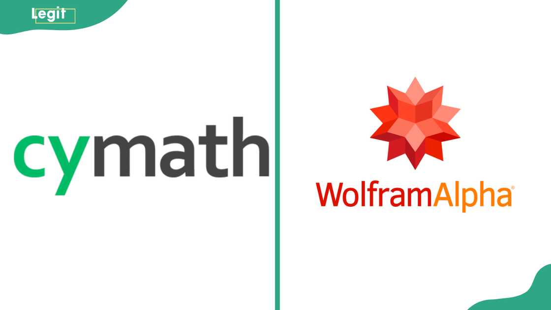 Cymath logo (L). WolframAlpha logo (R). Cymath logo (L). WolframAlpha logo (R).