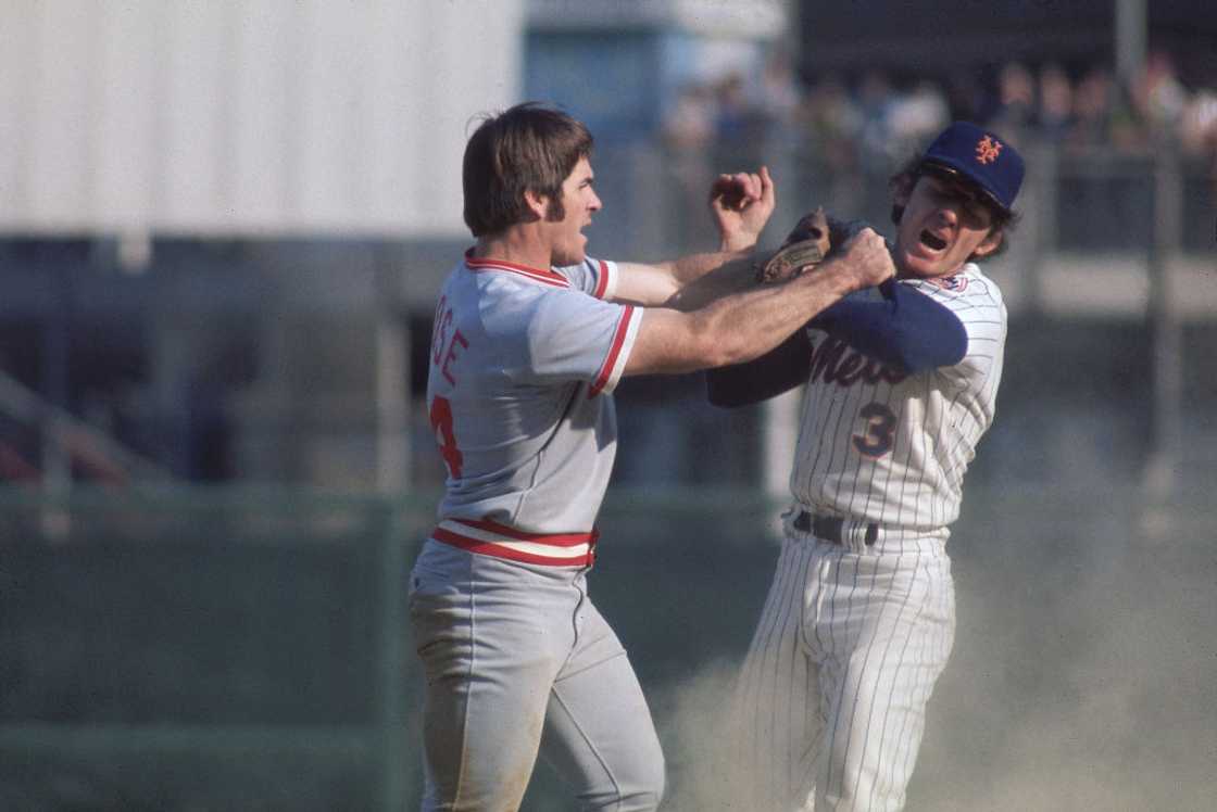 Pete Rose and Bud Harrelson during a fight at Shea Stadium. Pete Rose and Bud Harrelson during a fight at Shea Stadium.