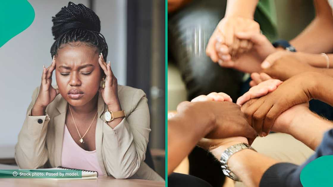 A woman struggling with stress and psychological distress, sitting alone in deep thought. A woman struggling with stress and psychological distress, sitting alone in deep thought.