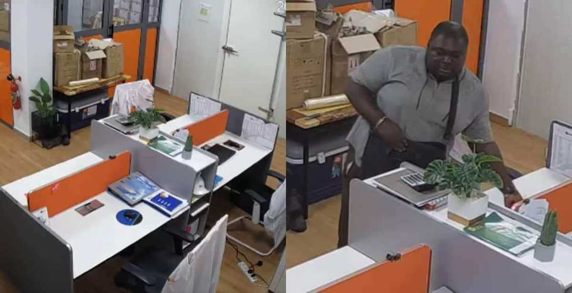 Man stealing laptops from the office Man stealing laptops from the office
