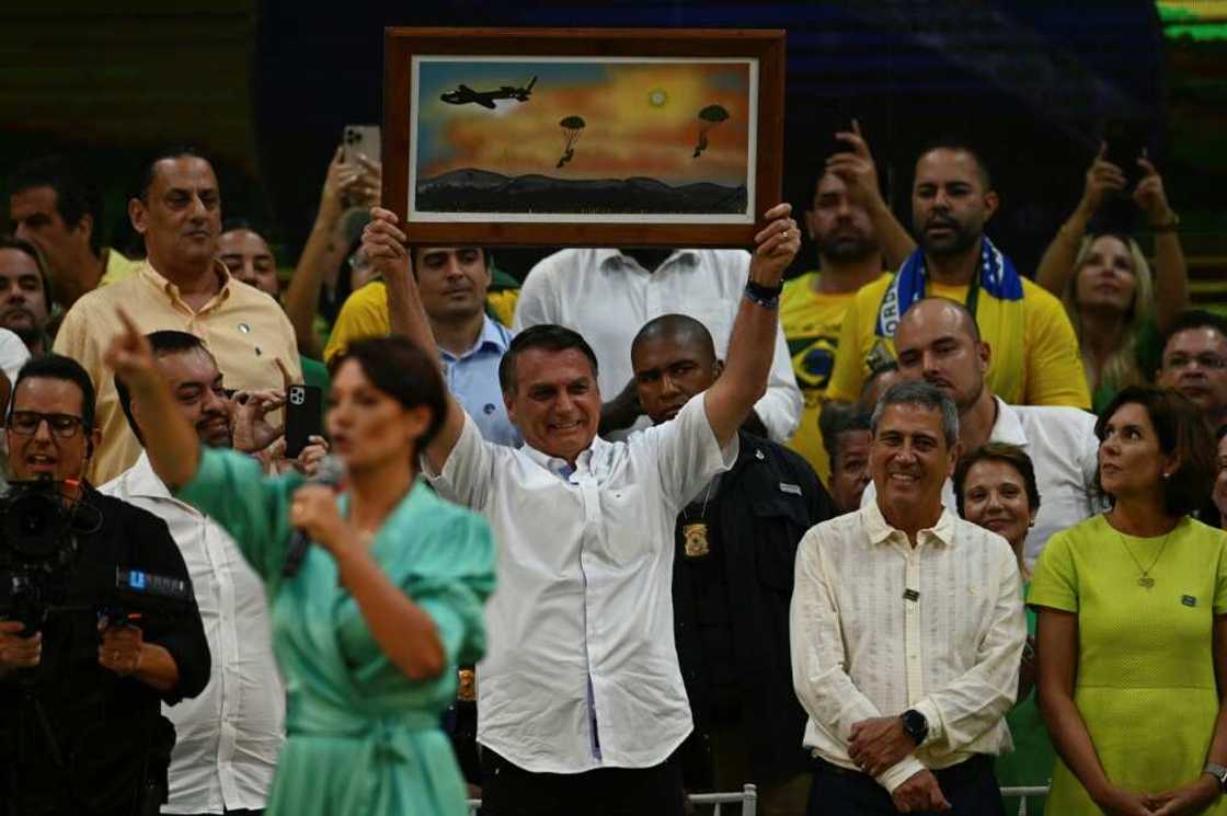 Brazilian President Jair Bolsonaro is nominated as his Liberal Party's candidate for re-election at the Maracanazinho gymnasium in Rio de Janeiro on July 24, 2022 Brazilian President Jair Bolsonaro is nominated as his Liberal Party's candidate for re-election at the Maracanazinho gymnasium in Rio de Janeiro on July 24, 2022