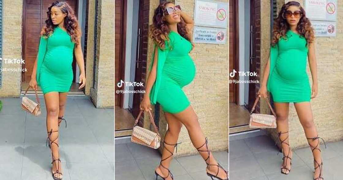 Pregnant lady slays in green gown