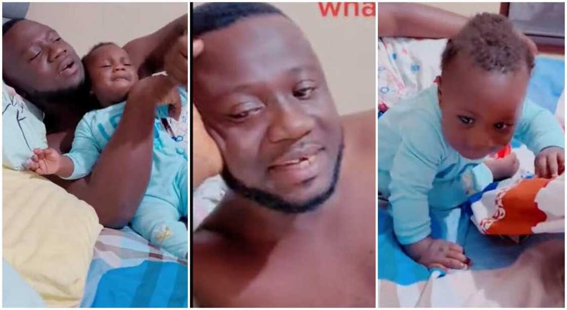 Photos of Waxy Billion and his baby girl who refused to sleep around 11pm. Photos of Waxy Billion and his baby girl who refused to sleep around 11pm.