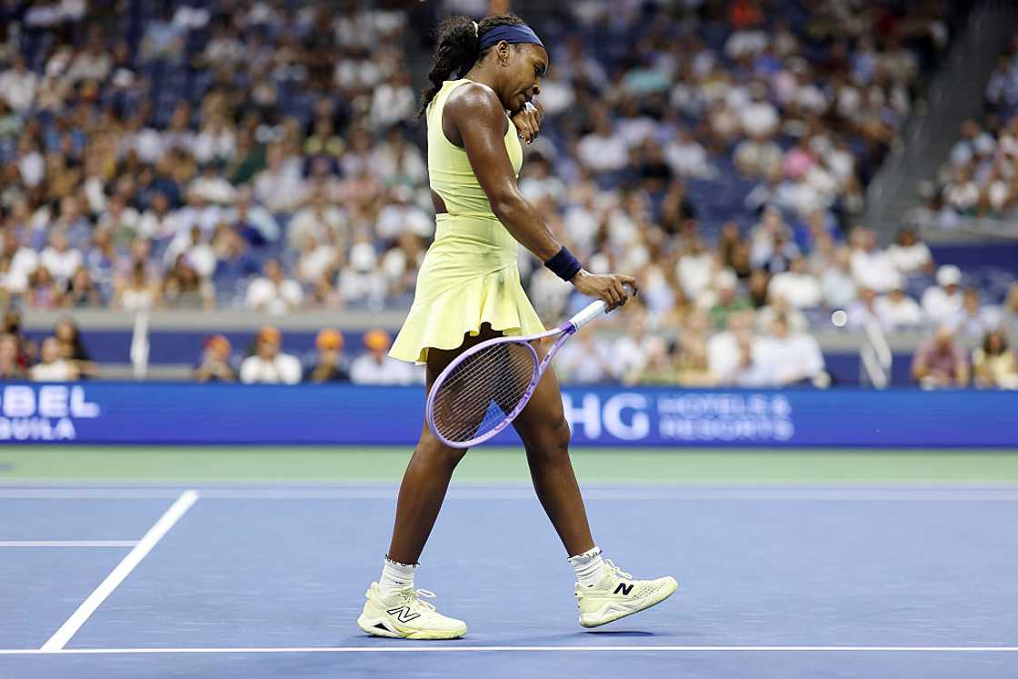 Coco Gauff reacts against Elena Rybakina during their Women's Singles Semifinal match Coco Gauff reacts against Elena Rybakina during their Women's Singles Semifinal match