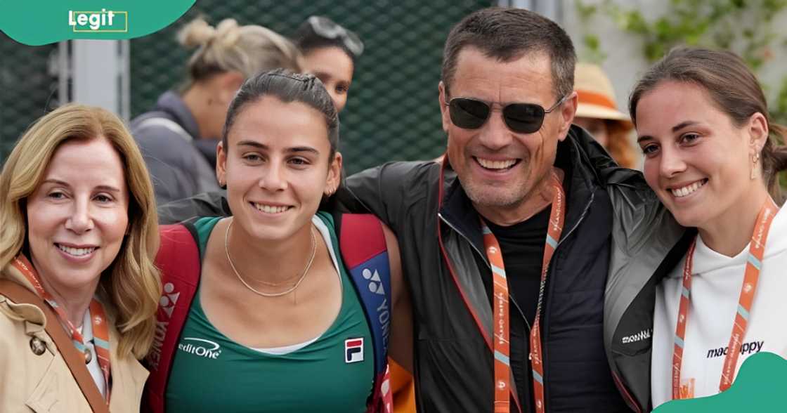 Emma Navarro poses with her mother, father and sister after a tennis match. Emma Navarro poses with her mother, father and sister after a tennis match.