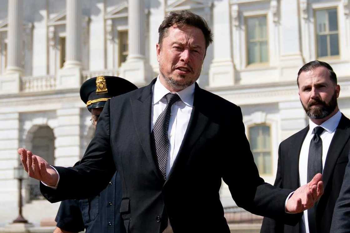 Tech tycoon Elon Musk departs following a meeting in the office of US House Speaker Kevin McCarthy at the US Capitol in Washington, DC