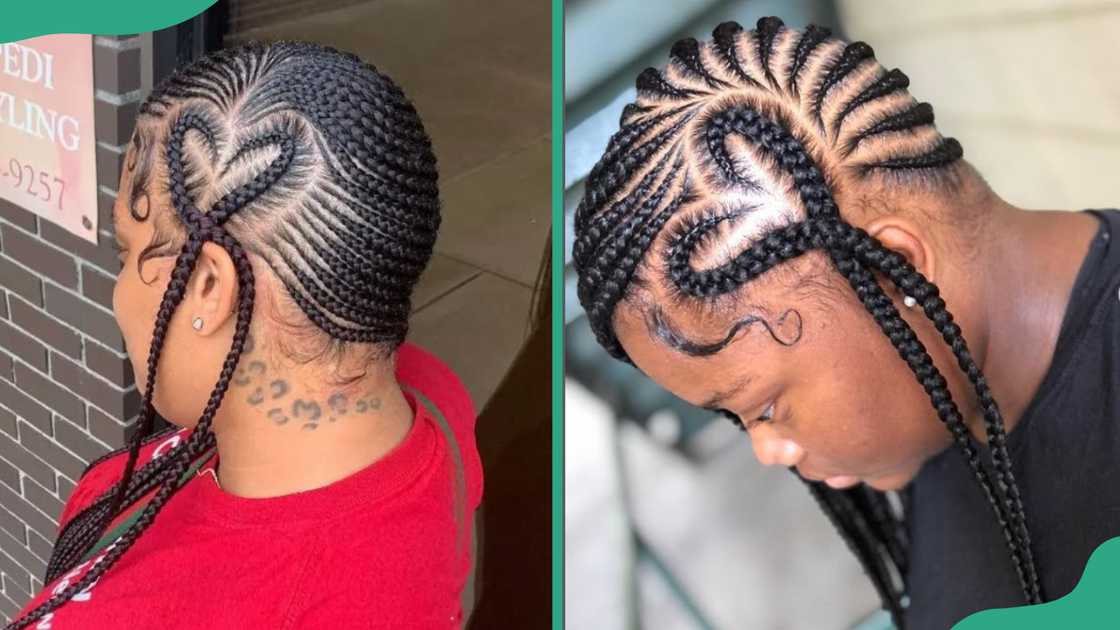 Two ladies exhibiting feed in lemonade braids with a heart