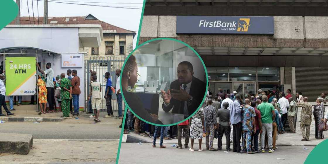 Bank customers queue in front of banks Bank customers queue in front of banks