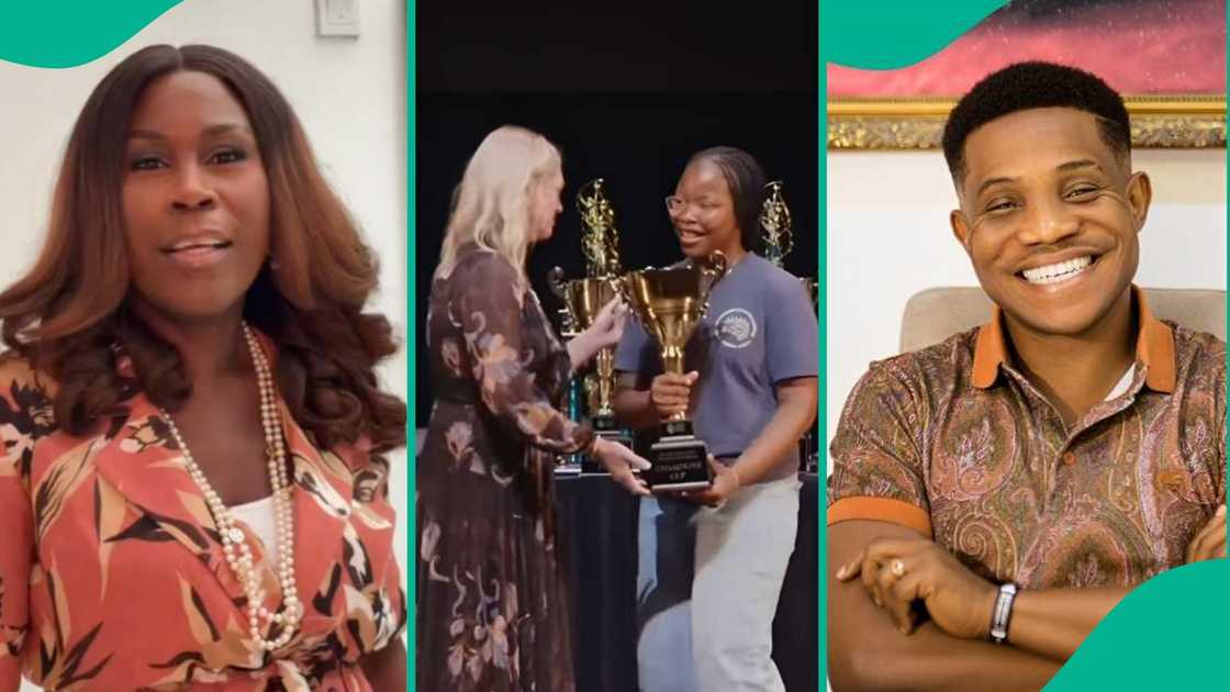 Lady reacts after Pastor Jerry Eze's daughter, Samara Eze, won the World Champion title in the Junior Division of Storytelling at the Future Problem Solving International Conference
