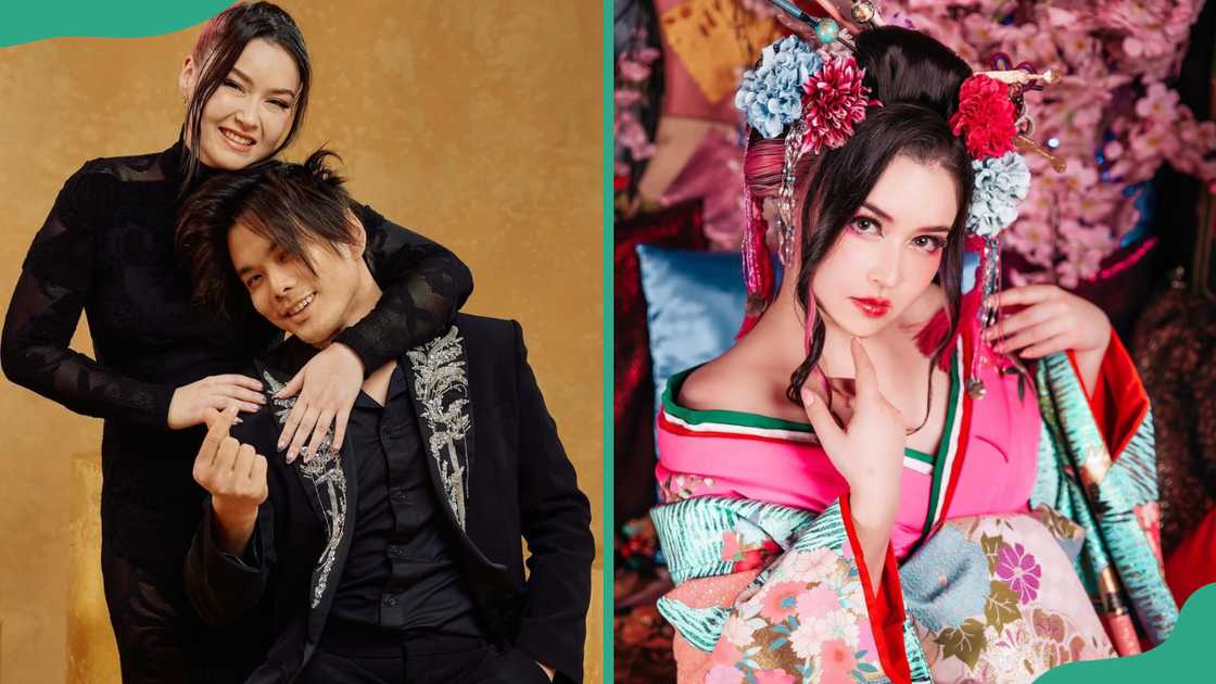 Casey Thomas and her husband are in black attire. The dancer poses in Korean attire.