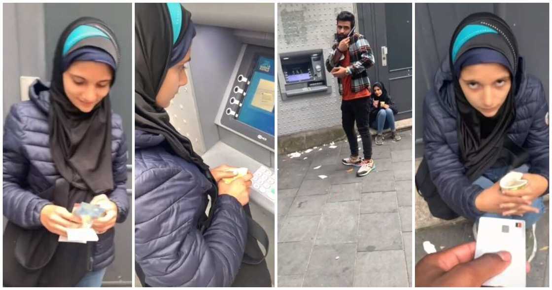 ATM card, female beggar, credit card, opne cheque ATM card, female beggar, credit card, opne cheque