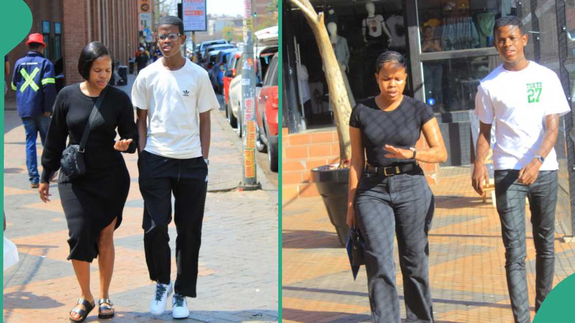 Mother steps out with her son. Mother steps out with her son.