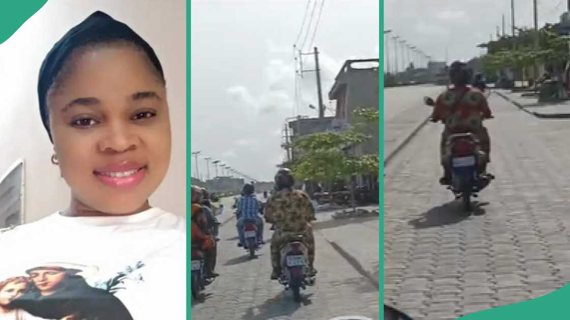 Lady shows Okada riders in Cotonou.