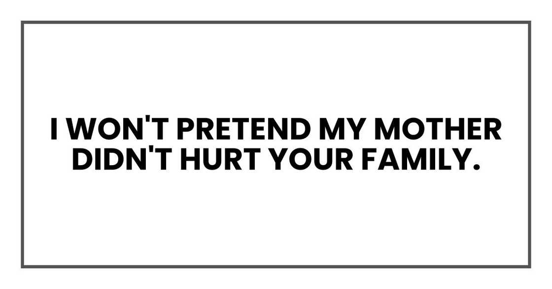 I won't pretend my mother didn't hurt your family. I won't pretend my mother didn't hurt your family.