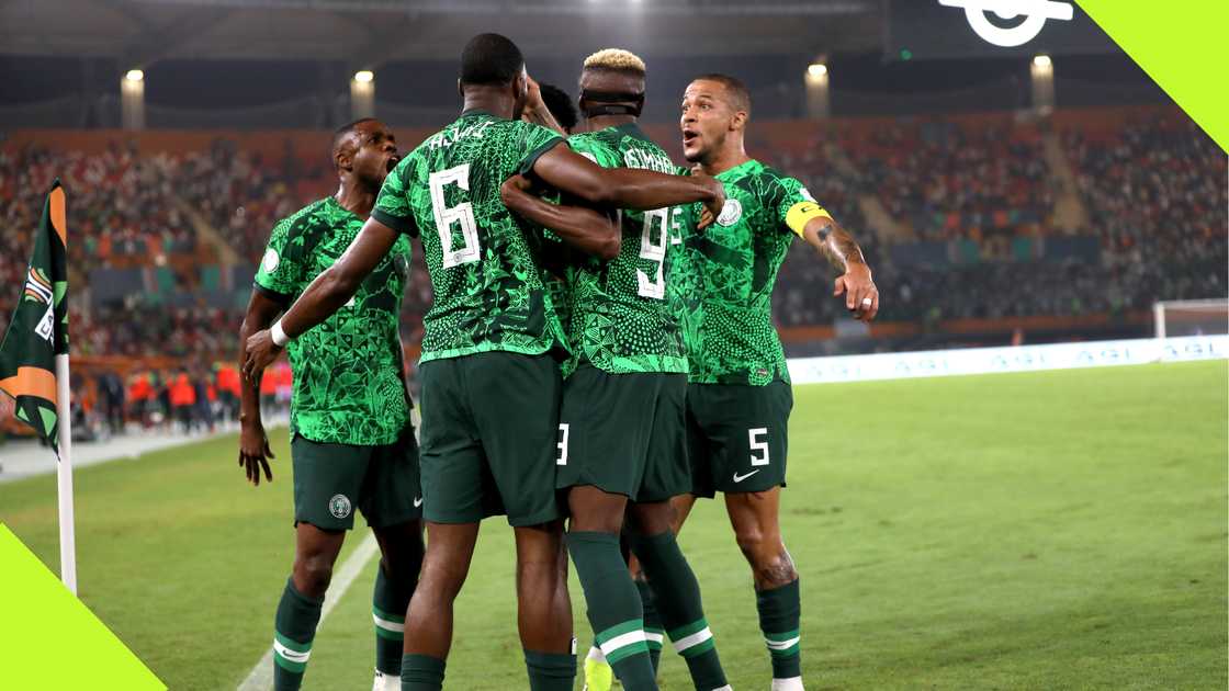 Players of the Super Eagles of Nigeria celebrate a goal