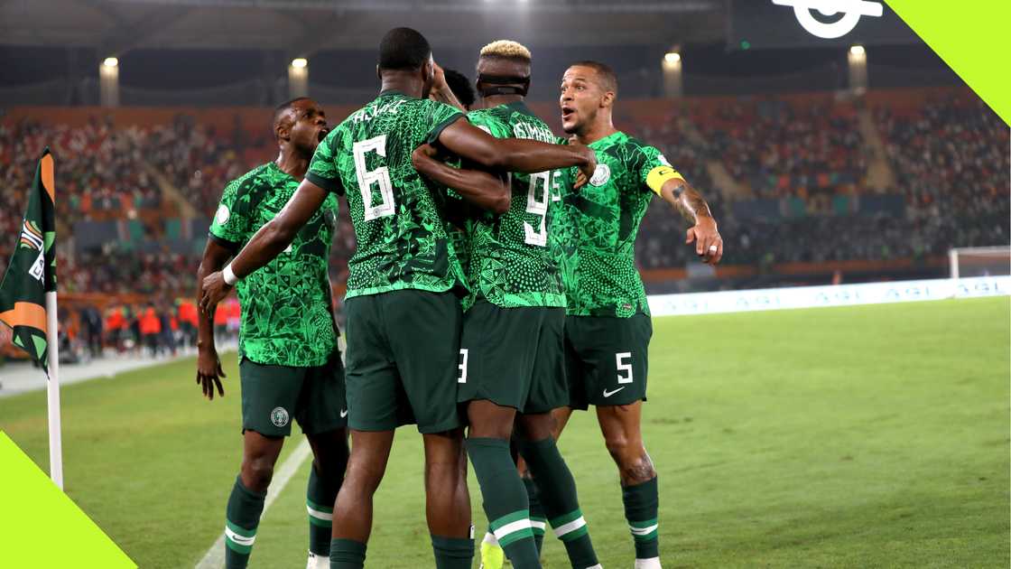 Players of the Super Eagles of Nigeria celebrate a goal Players of the Super Eagles of Nigeria celebrate a goal