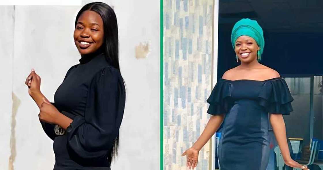 A TikTok video shows a young lady trying on a wedding dress. A TikTok video shows a young lady trying on a wedding dress.