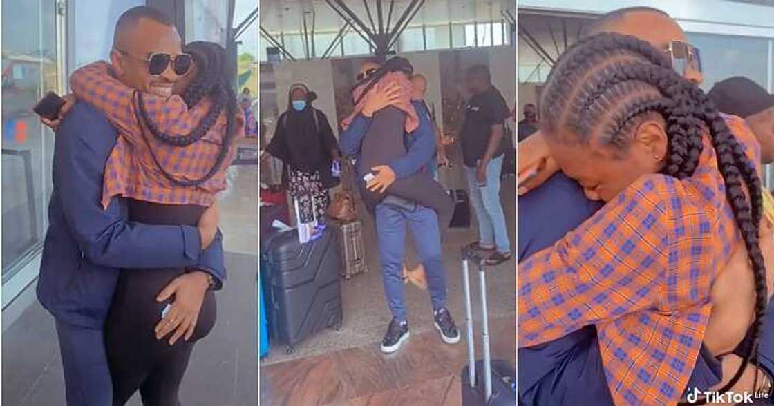 Lady welcomes lover at airport, jumps on him Lady welcomes lover at airport, jumps on him