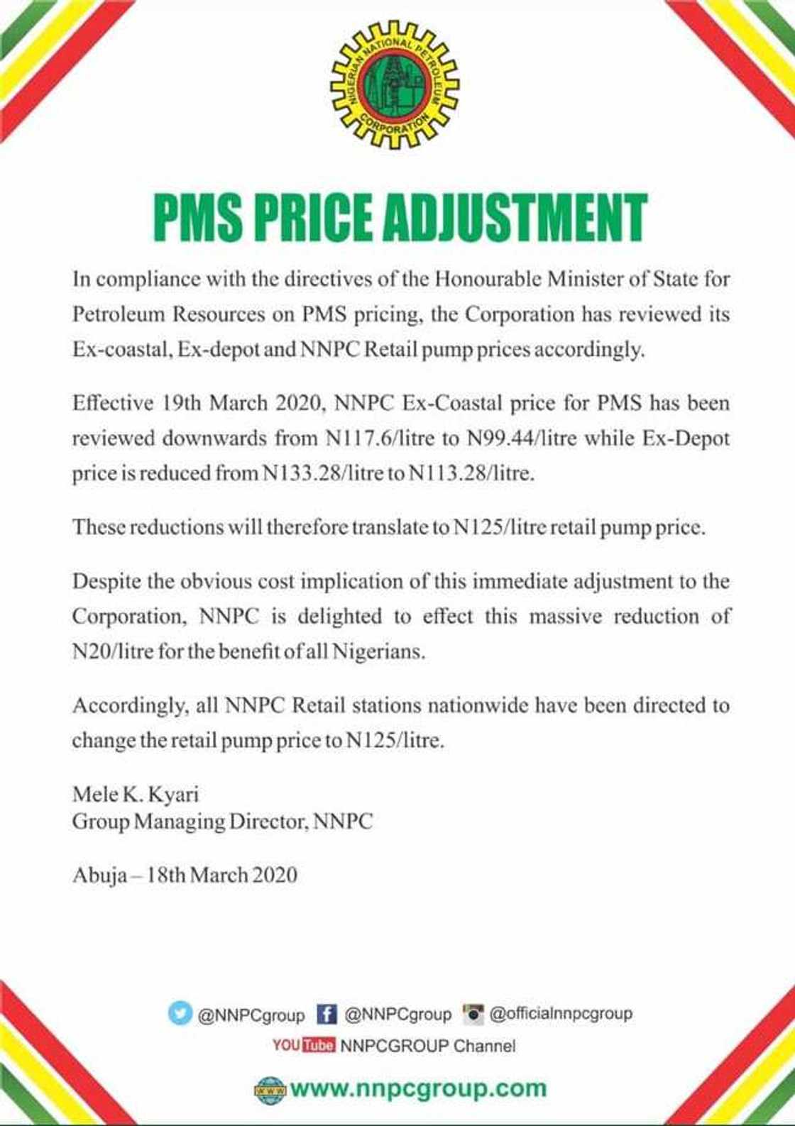 NNPC Retail Stations To Begin Sale Of Fuel At N125 From March 19 NNPC Retail Stations To Begin Sale Of Fuel At N125 From March 19