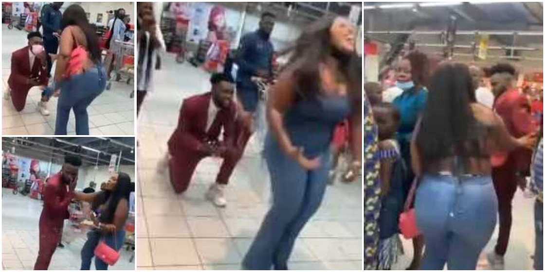 Nigerians react to video of lady slapping her boyfriend after saying yes to his proposal, the man left angrily Nigerians react to video of lady slapping her boyfriend after saying yes to his proposal, the man left angrily
