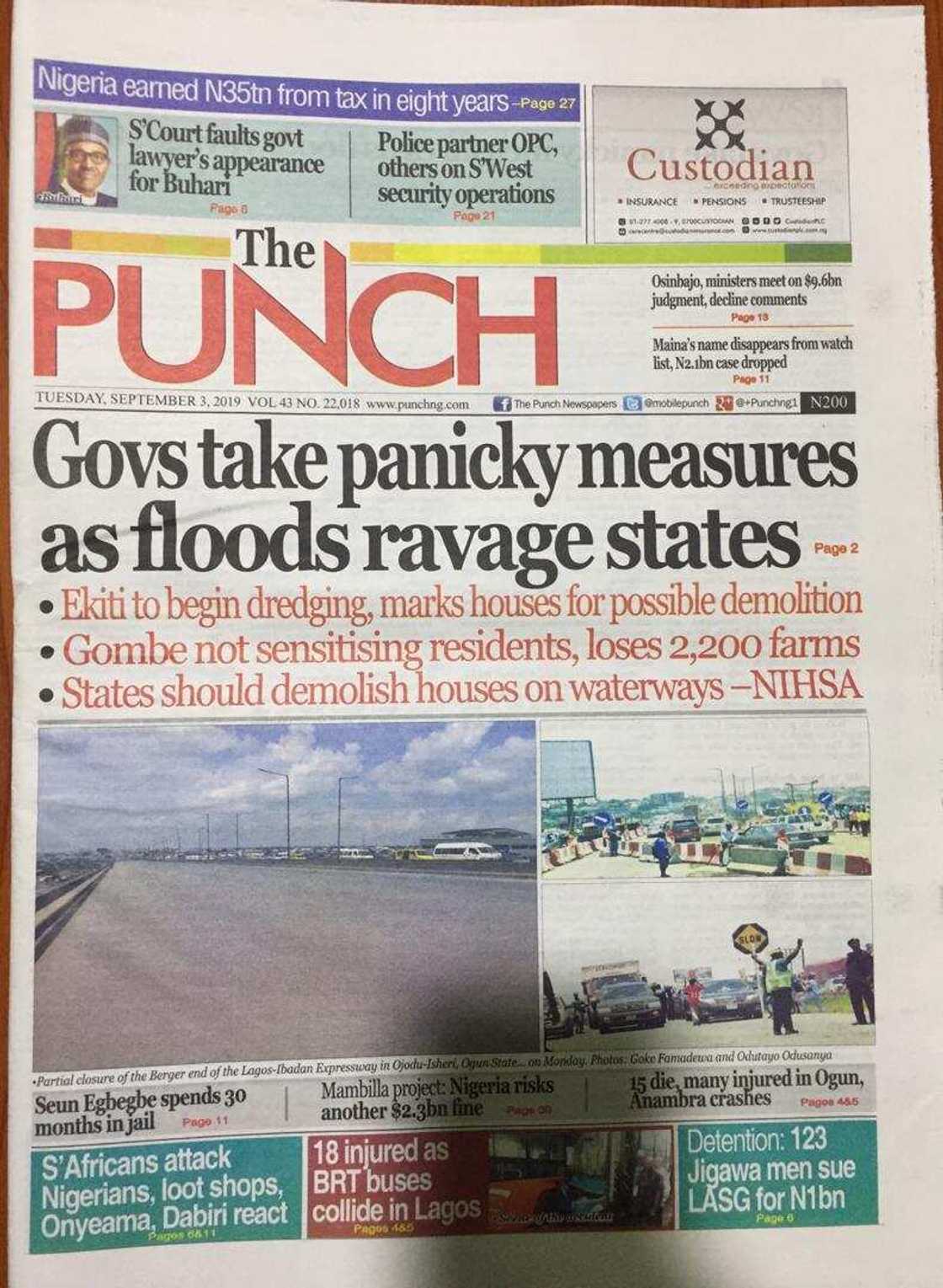 Nigerian newspaper review for Tuesday, September 3: FG weighs options as another $2.3bn fine looms Nigerian newspaper review for Tuesday, September 3: FG weighs options as another $2.3bn fine looms