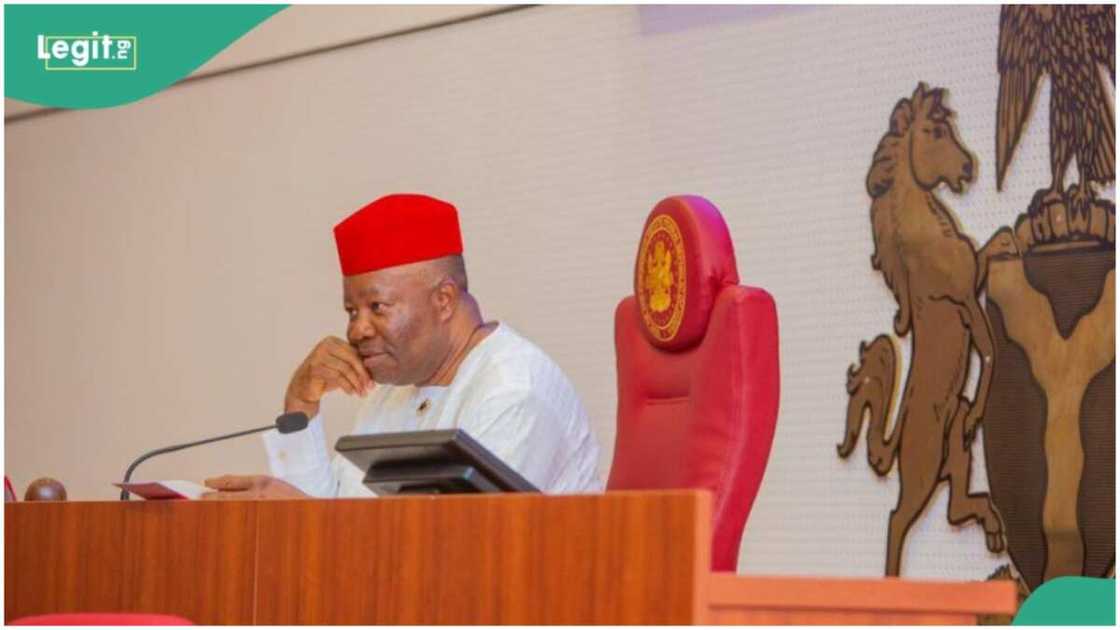 Senate President Godswill Akpabio during plenary.