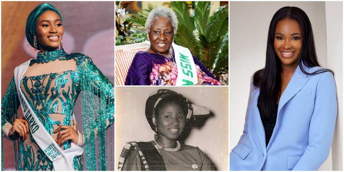 Miss Nigeria Shatu Garko, first Miss Nigeria Oyelude Atinuke Grace, Miss Nigeria creative director Ezinne Akudo Miss Nigeria Shatu Garko, first Miss Nigeria Oyelude Atinuke Grace, Miss Nigeria creative director Ezinne Akudo