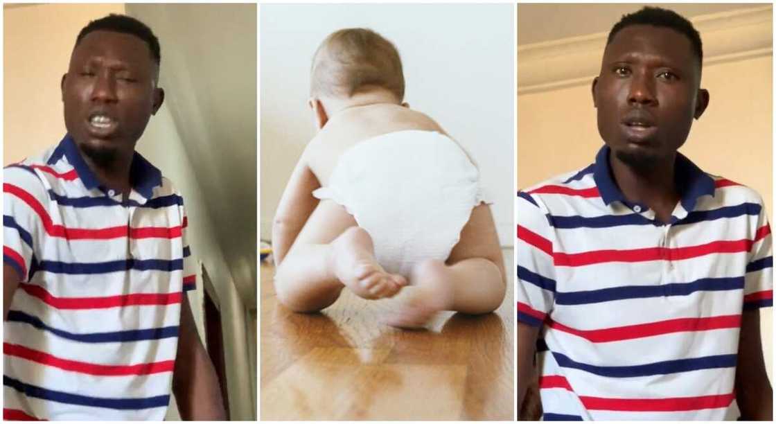 Photos of a Nigerian dad who says he is tired of buying baby diapers. Photos of a Nigerian dad who says he is tired of buying baby diapers.