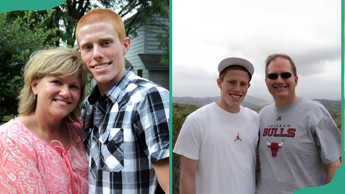 Bryce with his mom at their home (L). Bryce with his dad in an open field (R) Bryce with his mom at their home (L). Bryce with his dad in an open field (R)