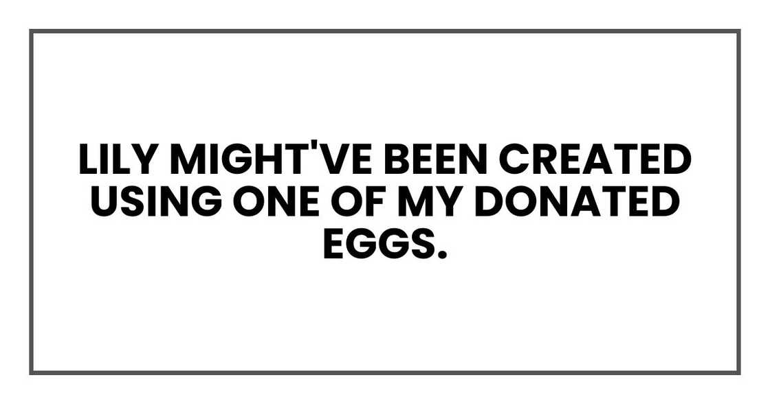 Lily might've been created using one of my donated eggs. Lily might've been created using one of my donated eggs.
