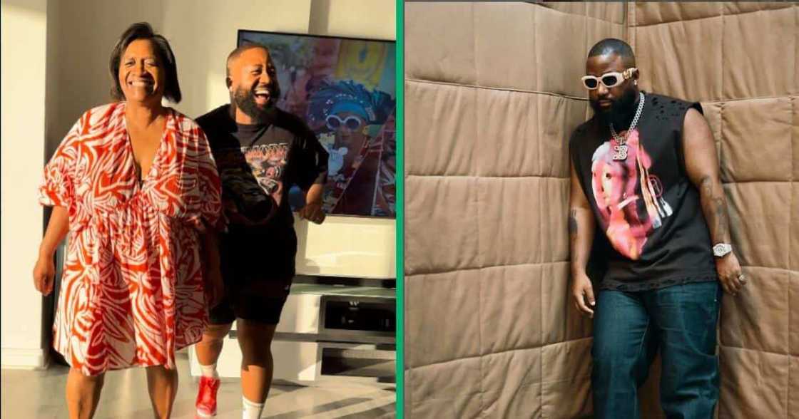 Cassper Nyovest and his mother did the ‘Tshwala Bam’ Dance challenge. Cassper Nyovest and his mother did the ‘Tshwala Bam’ Dance challenge.