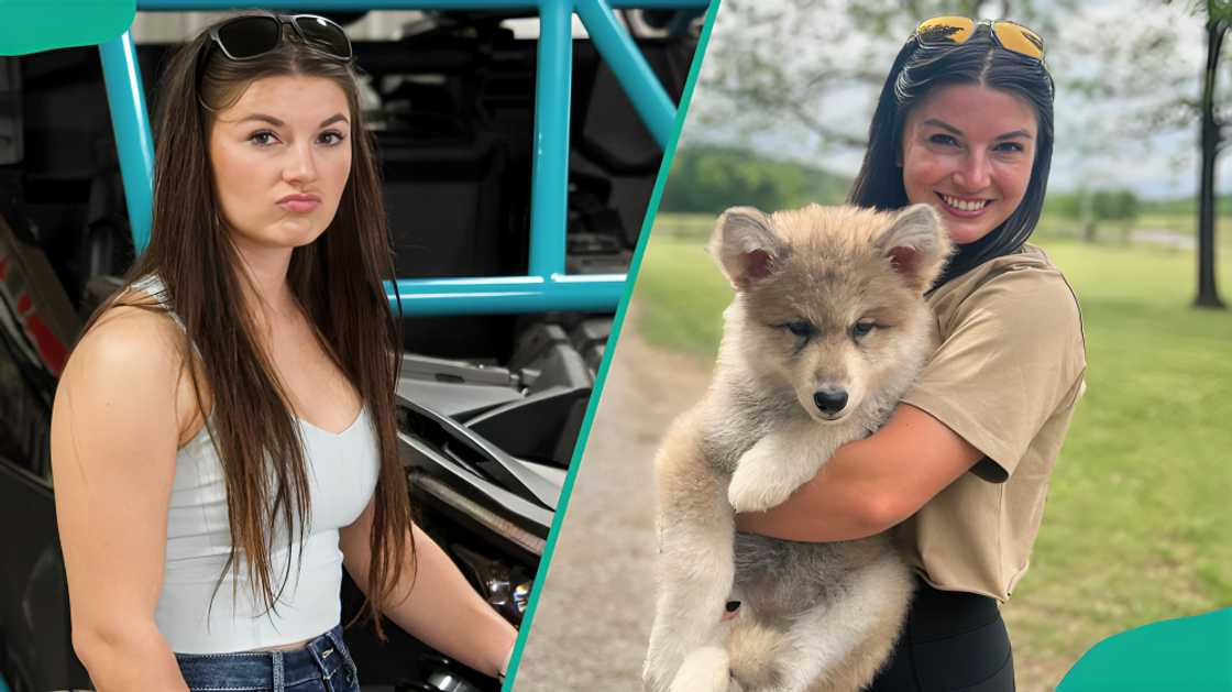 Hannah Barron posing with her dog. Hannah Barron posing with her dog.