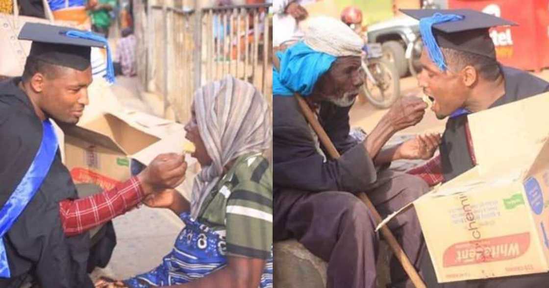 Man goes to street to celebrate university graduation with homeless. Man goes to street to celebrate university graduation with homeless.