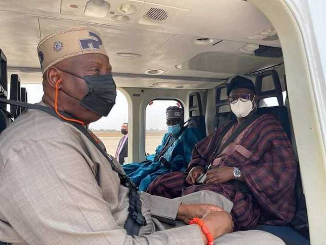 Tinubu and members of TSG in a helicopter Tinubu and members of TSG in a helicopter