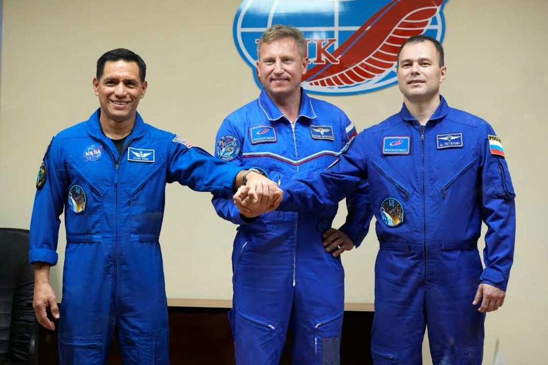 NASA astronaut Frank Rubio (L), and Russian cosmonauts Sergey Prokopyev and Dmitri Petelin, are set to blast off to the International Space Station (ISS) NASA astronaut Frank Rubio (L), and Russian cosmonauts Sergey Prokopyev and Dmitri Petelin, are set to blast off to the International Space Station (ISS)