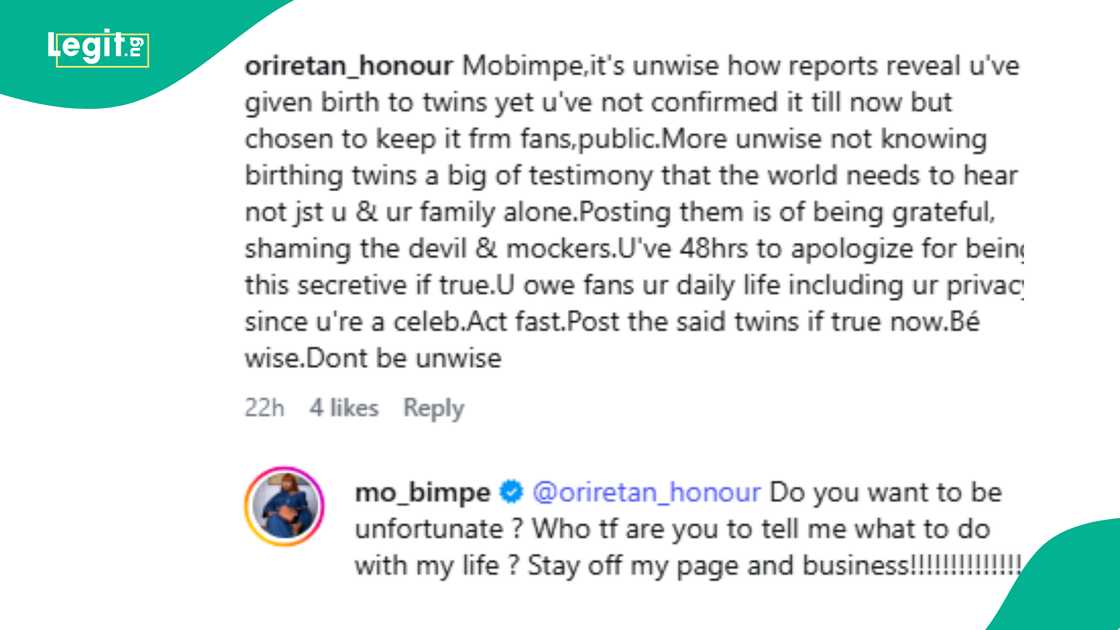 Actress Mo Bimpe slams man who sought confirmation on child birth rumours.