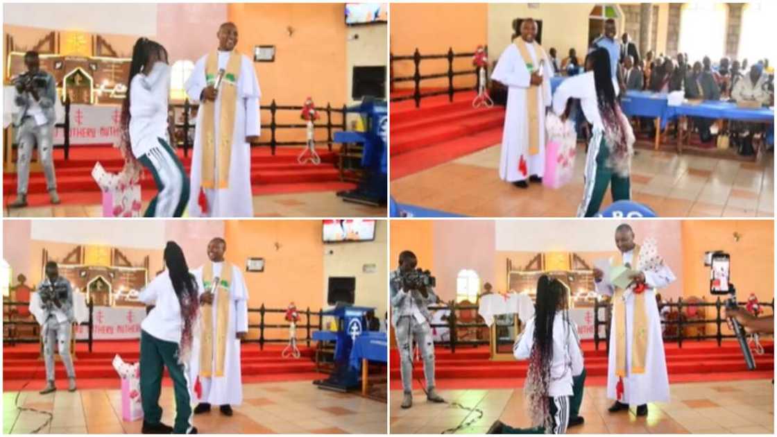 Surprise birthday celebration/pastor celebrated in church.