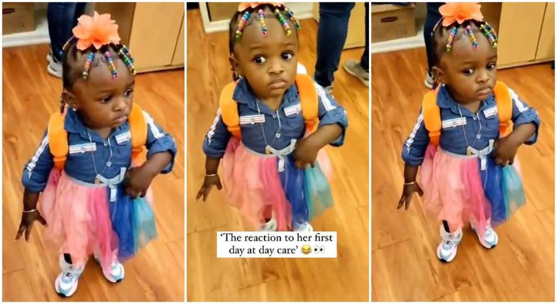 Photos of a little girl on her first day in school.