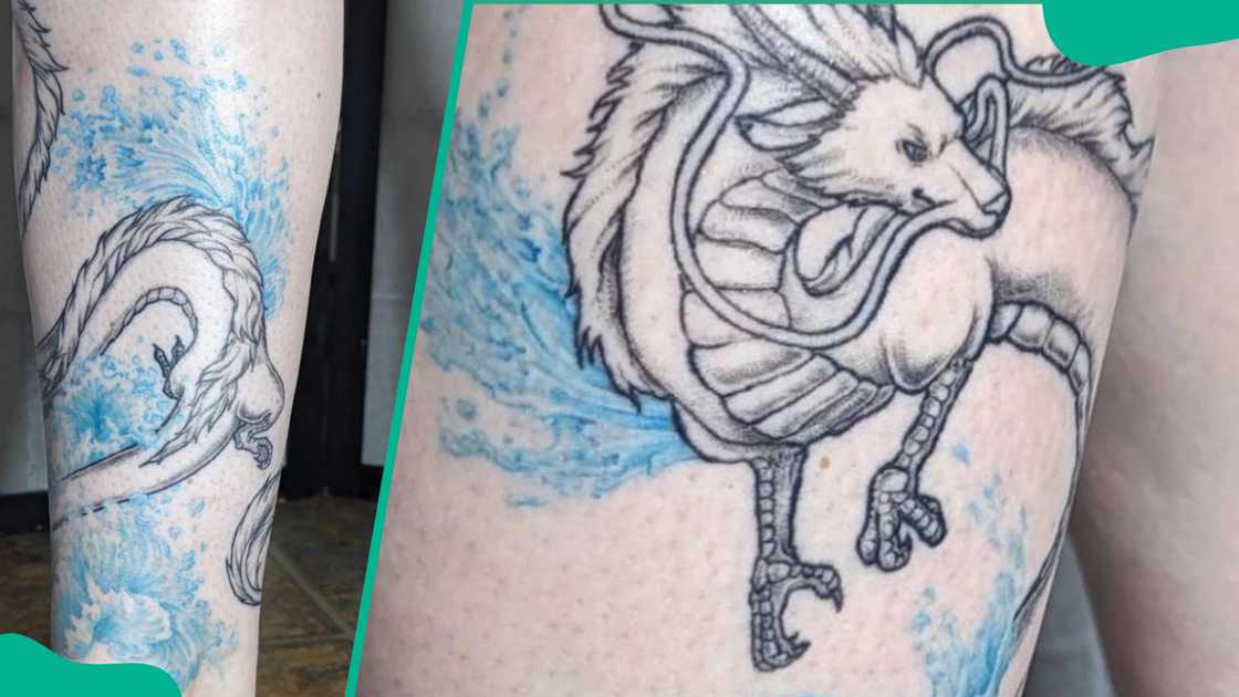 Haku dragon and water waves tattoo