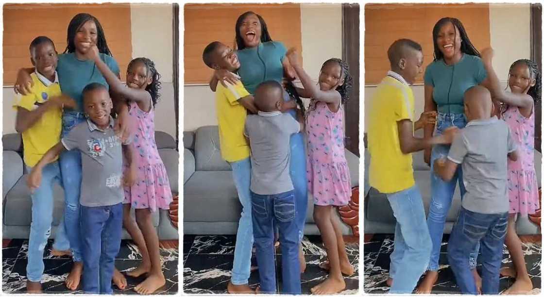 Nigerian mother hyped by her children. Nigerian mother hyped by her children.