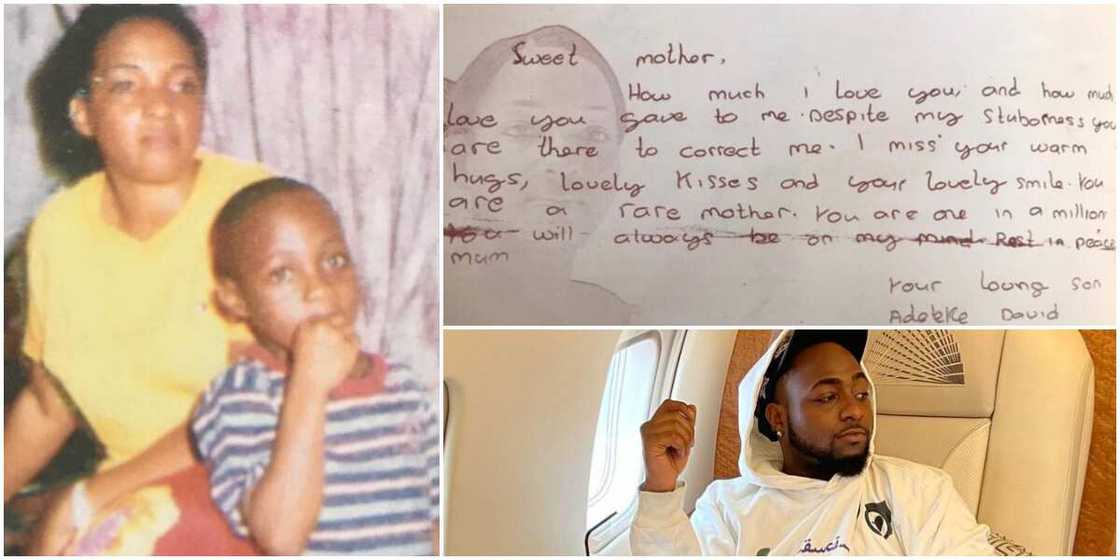 Touching note Davido wrote to mum after she died when he was young Touching note Davido wrote to mum after she died when he was young