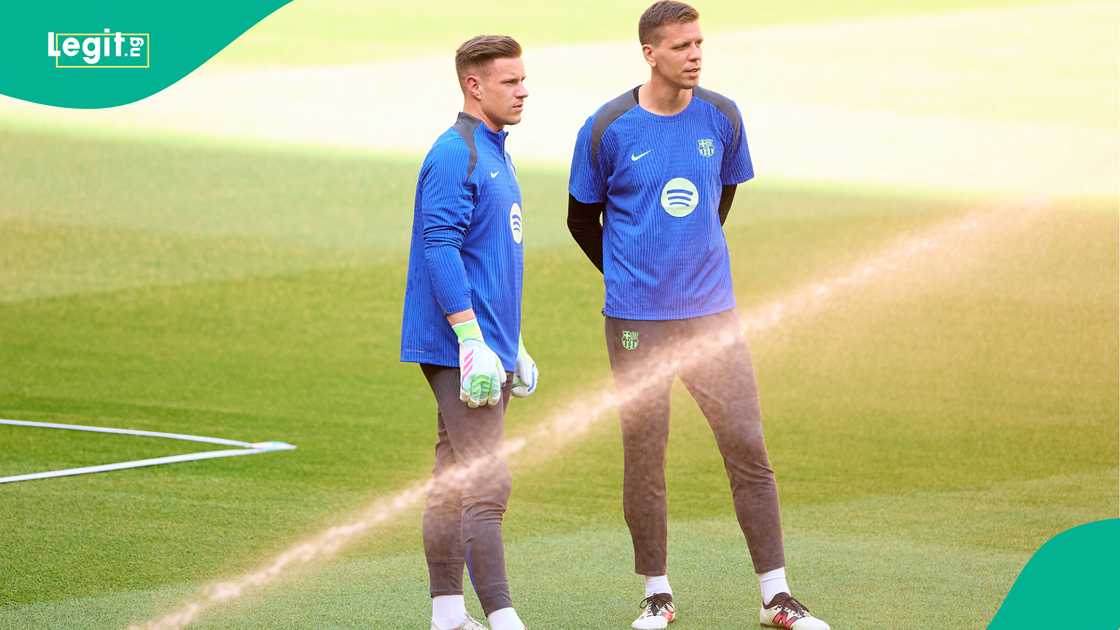 Marc-Andre Ter Stegen, Wojciech Szczesny, Barcelona, Real Madrid, Copa del Rey, Estadio de La Cartuja, Seville, Spain. Marc-Andre Ter Stegen, Wojciech Szczesny, Barcelona, Real Madrid, Copa del Rey, Estadio de La Cartuja, Seville, Spain.