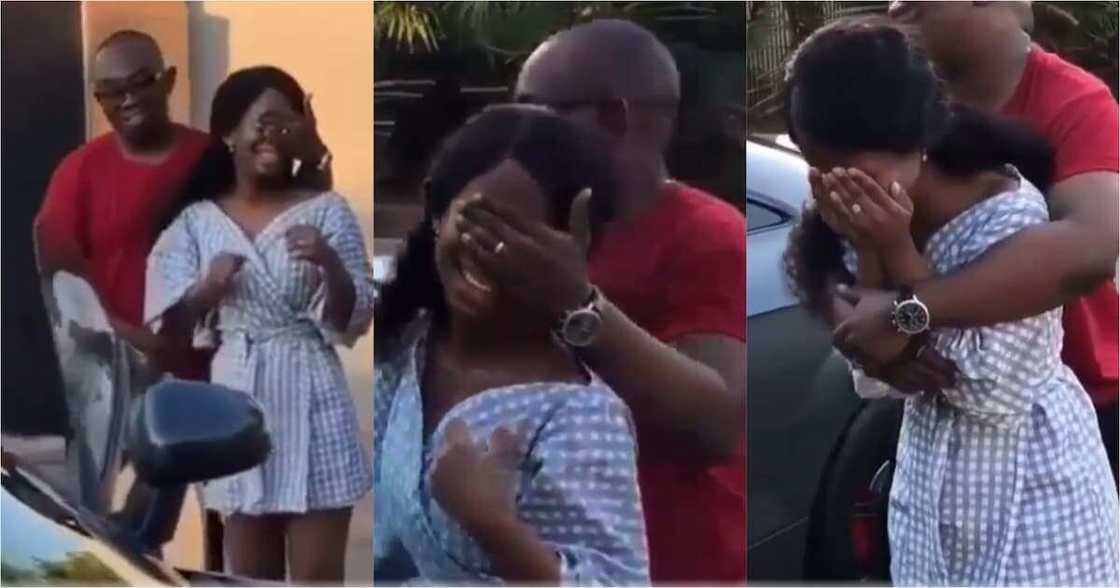 Money swine: Pretty lady cries uncontrollably as her man presents her with luxurious car gift (Video) Money swine: Pretty lady cries uncontrollably as her man presents her with luxurious car gift (Video)