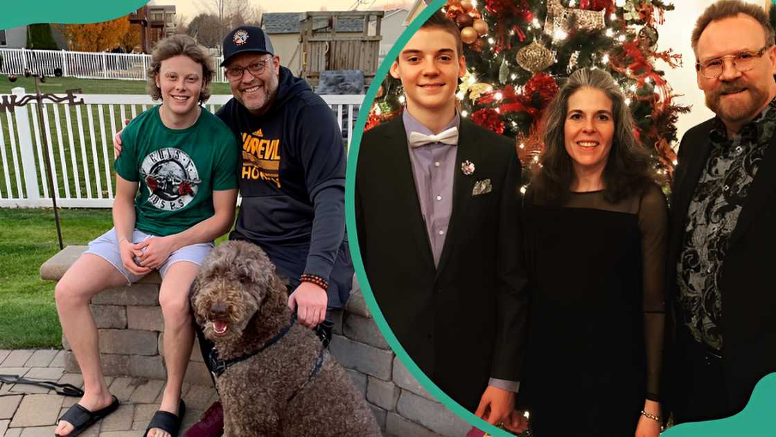 Matt Rempe and his dad at their compound (L) Matt with his mom parents at home (R)