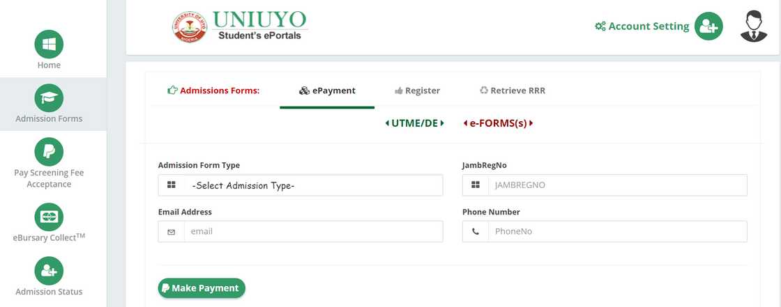 UNIUYO admission portal