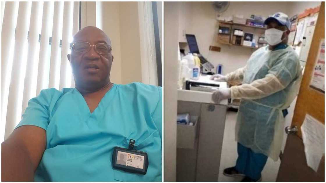 A collage of the doctor in his normal hospital garb and Covid-19 kit. Photo source: CelabrationNG A collage of the doctor in his normal hospital garb and Covid-19 kit. Photo source: CelabrationNG