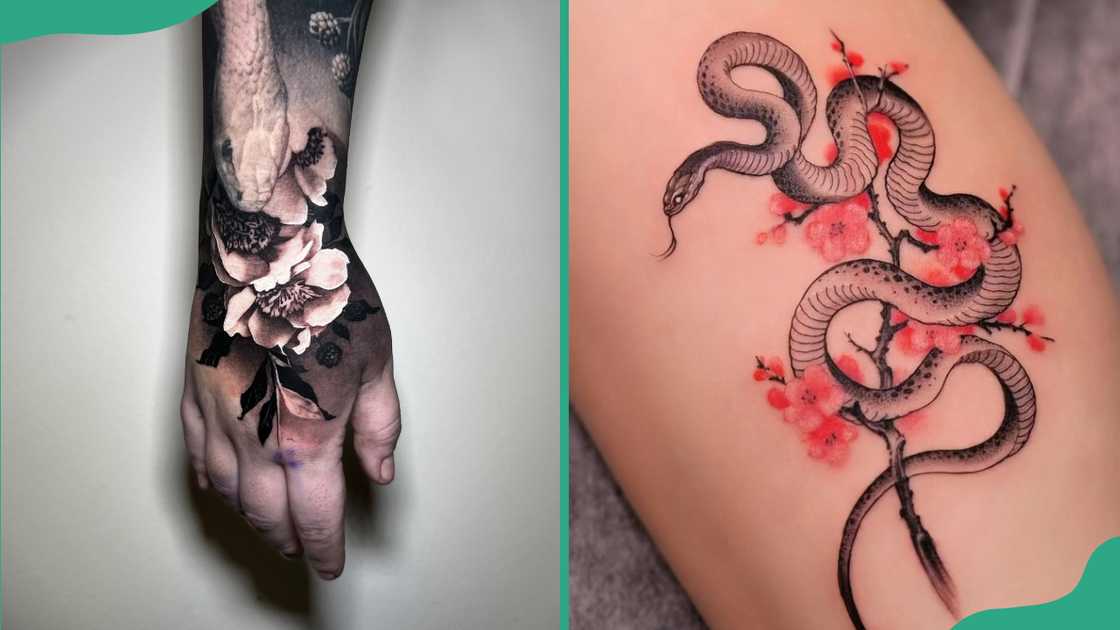 Snake cherry blossom tattoo